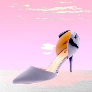 Journee Collection Tanzi Satin Bow-Back Stiletto Pumps Charcoal Grey SZ 10 NWT